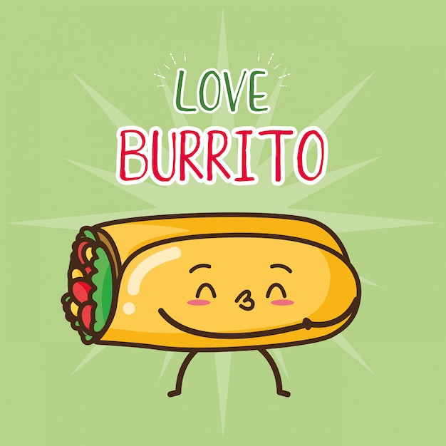 Ilustración de burrito lindo de comida rápida kawaii