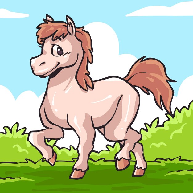 Ilustración de caballo de dibujos animados dibujados a mano