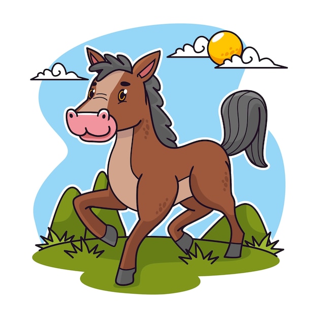 Ilustración de caballo de dibujos animados dibujados a mano