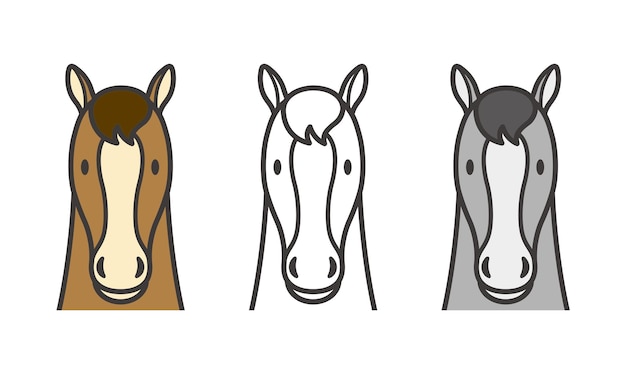 Ilustración de caballo plano de estilo vectorial con cara completa aislada sobre un fondo blanco