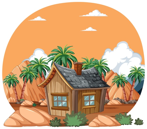Ilustración de la cabaña de Oasis en el desierto