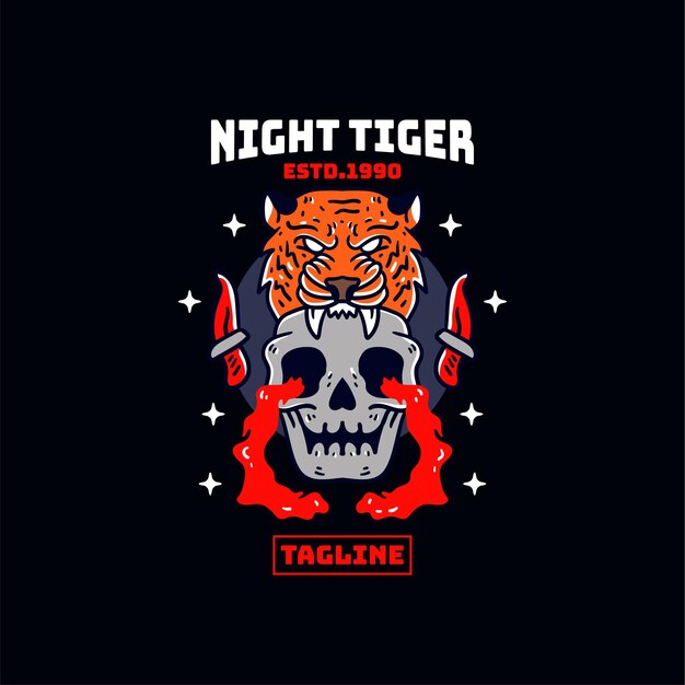Ilustración de cabeza de cráneo de tigre