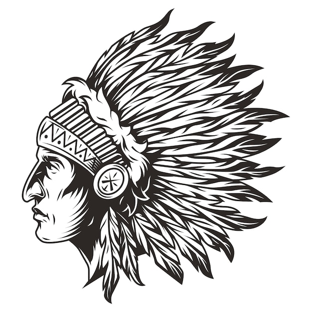 Ilustración de la cabeza del jefe indio nativo americano