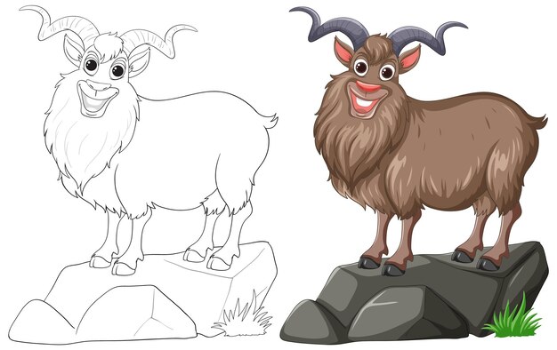 La ilustración de la cabra de montaña antes y después