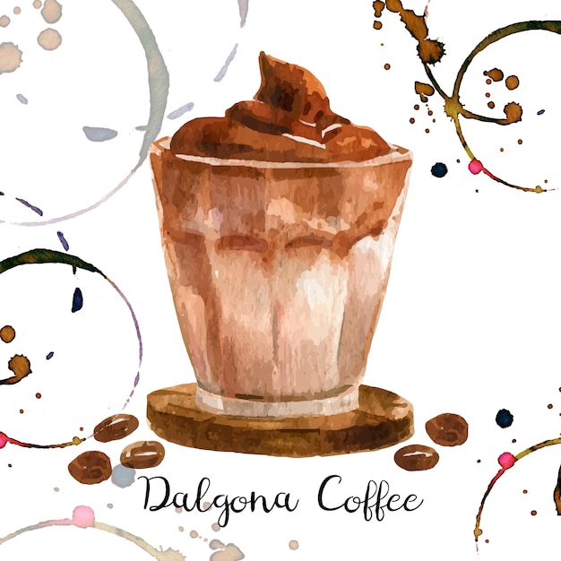 Ilustración de café Dalgona en acuarela