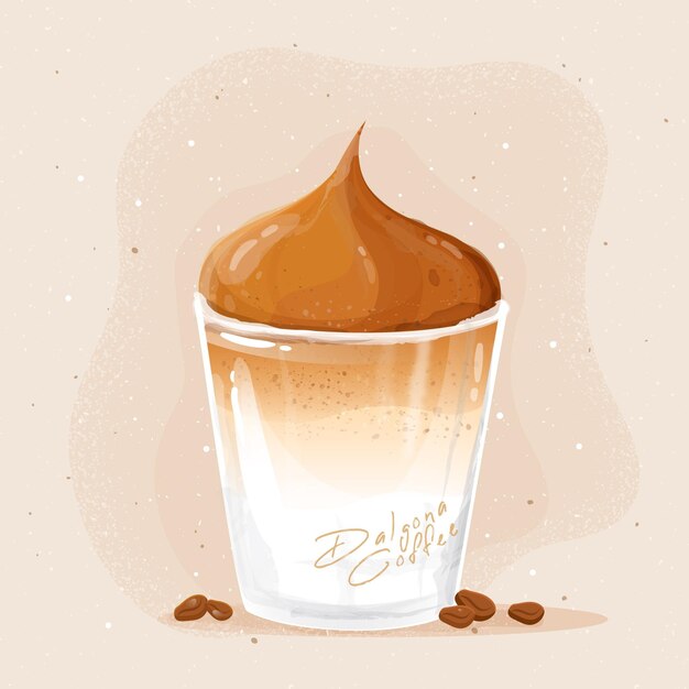 Ilustración de café Dalgona en vidrio