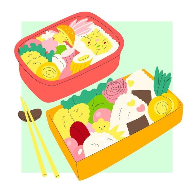 Ilustración de caja bento dibujada a mano