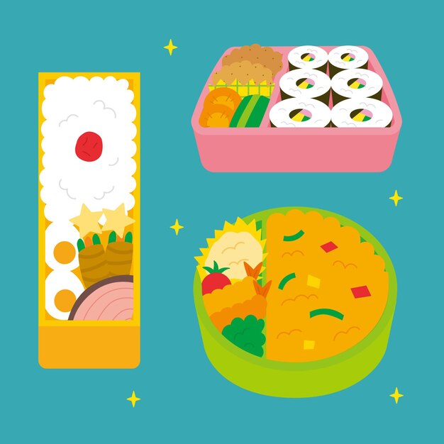 Ilustración de caja bento kawaii