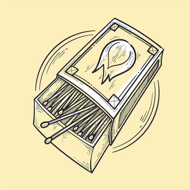 Ilustración de caja de cerillas dibujada a mano