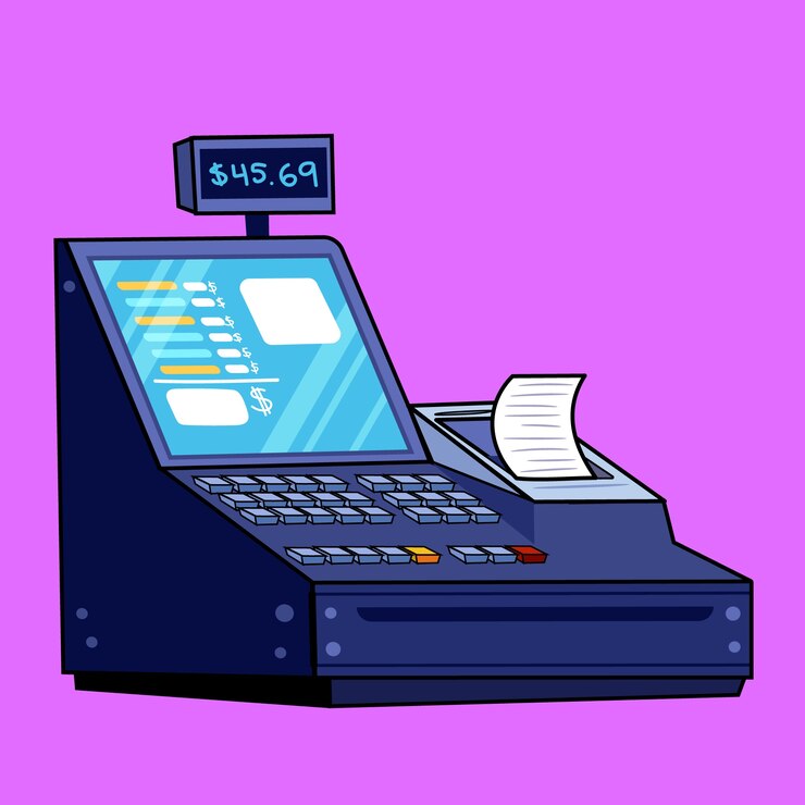 Vector gratuito ilustración de caja registradora de dibujos animados dibujada a mano