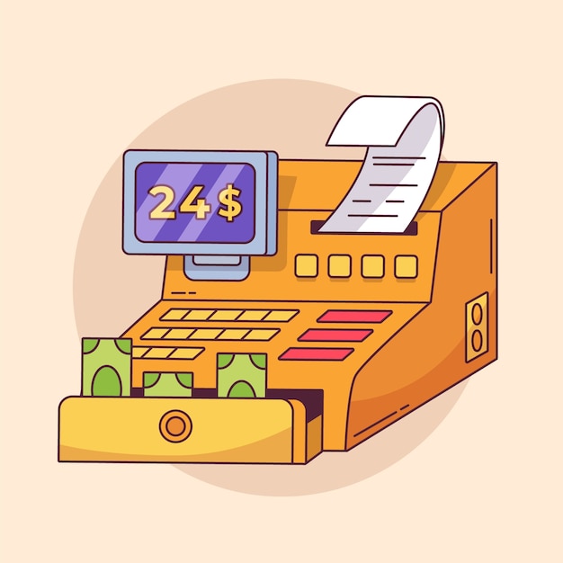 Ilustración de caja registradora de dibujos animados dibujada a mano