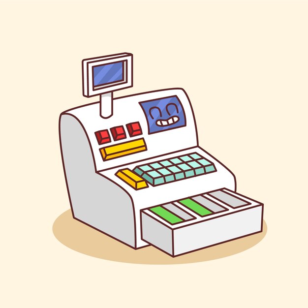 Ilustración de caja registradora de dibujos animados dibujada a mano