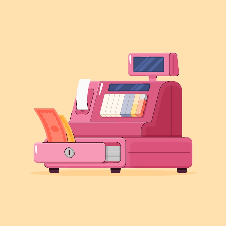 Vector gratuito ilustración de caja registradora de dibujos animados dibujada a mano