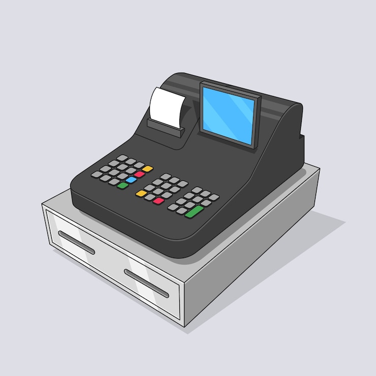 Vector gratuito ilustración de caja registradora de dibujos animados dibujada a mano