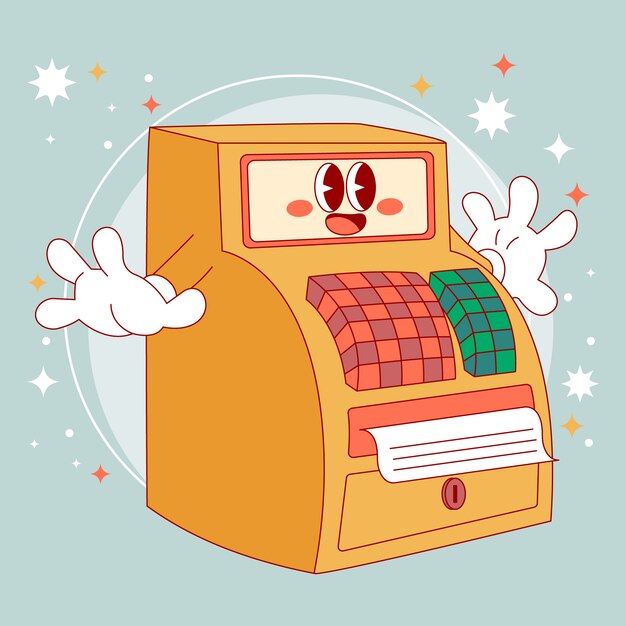 Ilustración de caja registradora de dibujos animados dibujada a mano