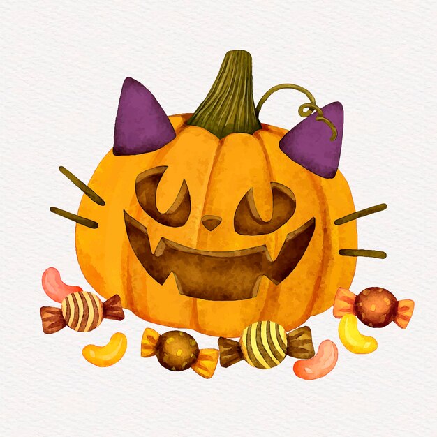 Ilustración de calabaza de halloween en acuarela