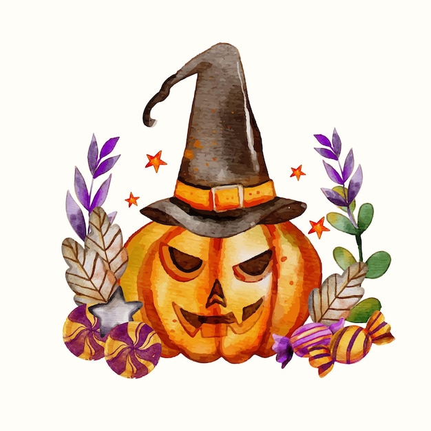 Ilustración de calabaza de halloween en acuarela
