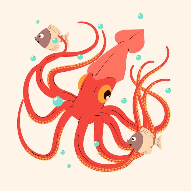 Ilustración de calamar de diseño plano