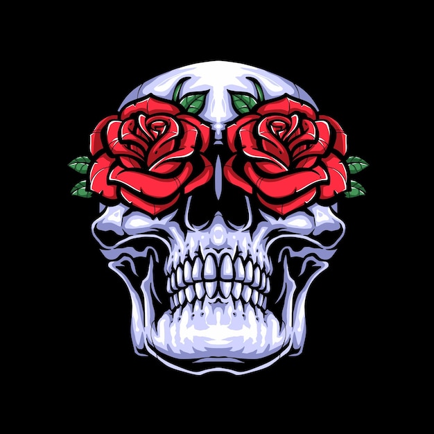 Ilustración de calavera con rosas en los ojos