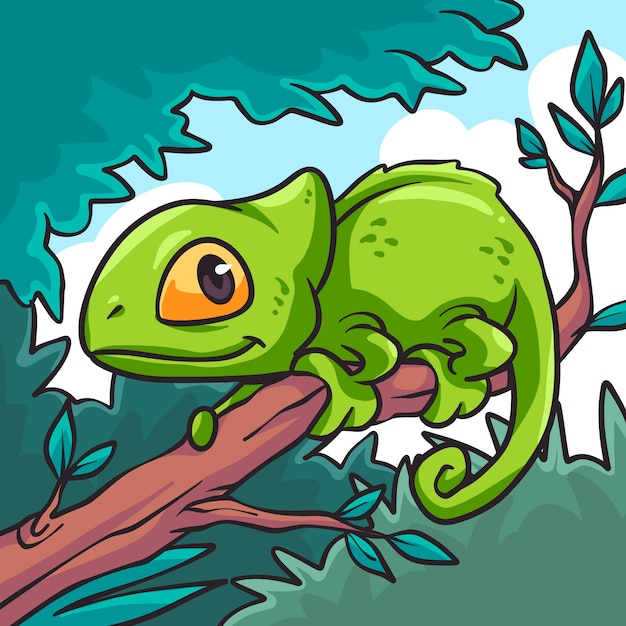 Ilustración de camaleón de dibujos animados dibujados a mano