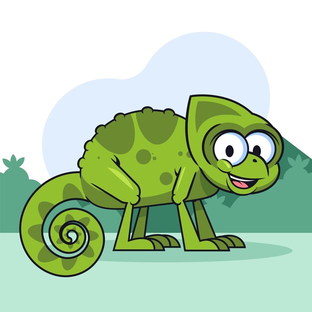 Ilustración de camaleón de dibujos animados dibujados a mano