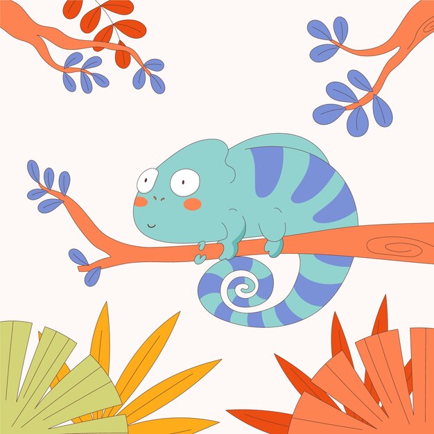 Ilustración de camaleón de dibujos animados dibujados a mano