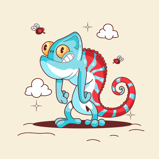 Ilustración de camaleón de dibujos animados dibujados a mano
