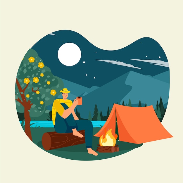 Vector gratuito ilustración de camping de noche plana de verano