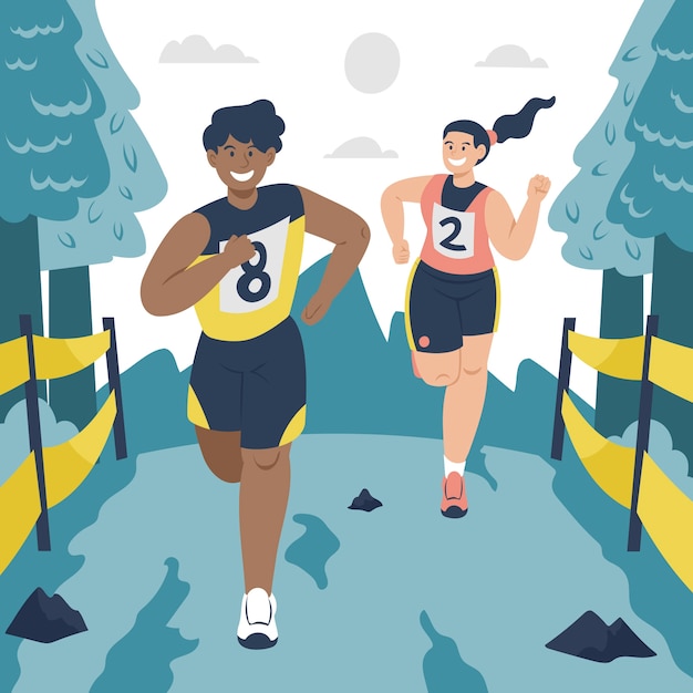 Ilustración de campo a través de diseño plano