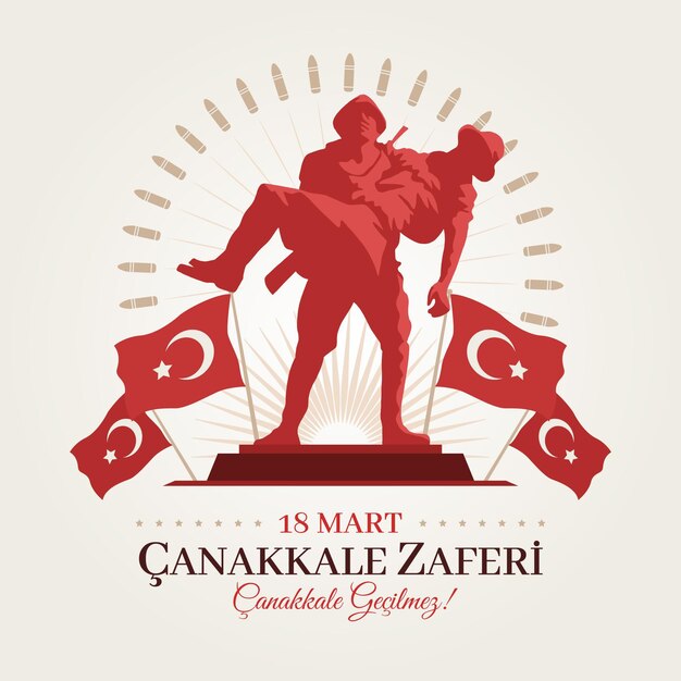 Ilustración de Canakkale con soldados y banderas