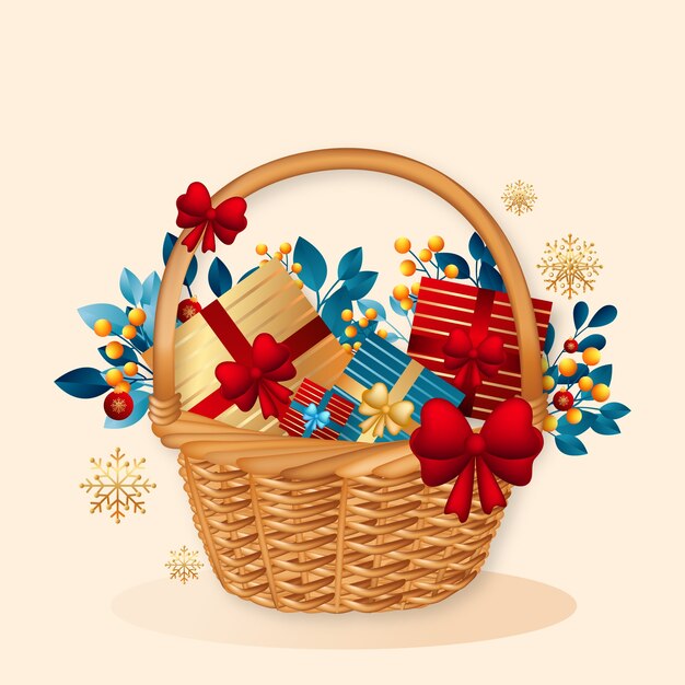 Ilustración de canasta de navidad realista