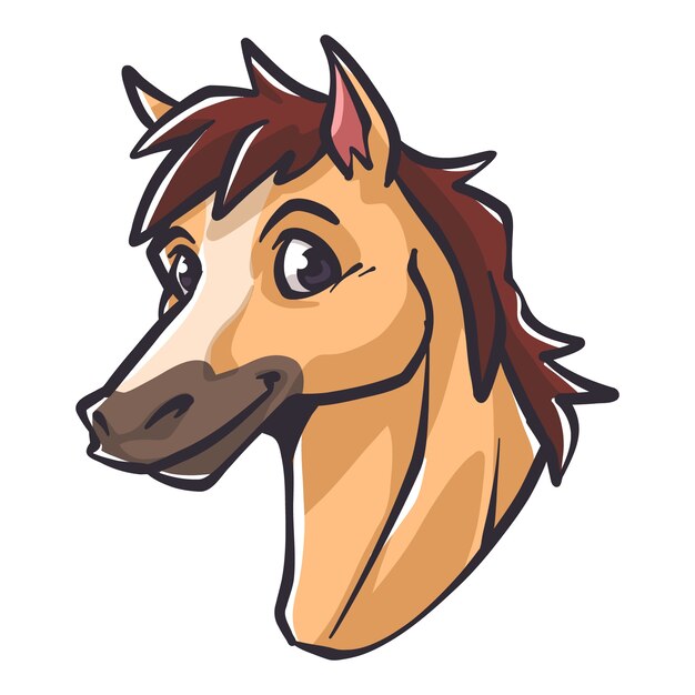 Ilustración de cara de caballo de dibujos animados dibujados a mano