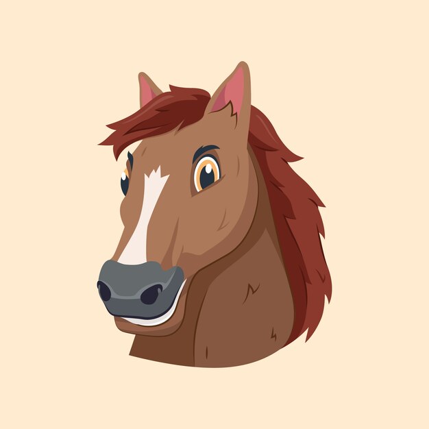 Ilustración de cara de caballo de dibujos animados dibujados a mano