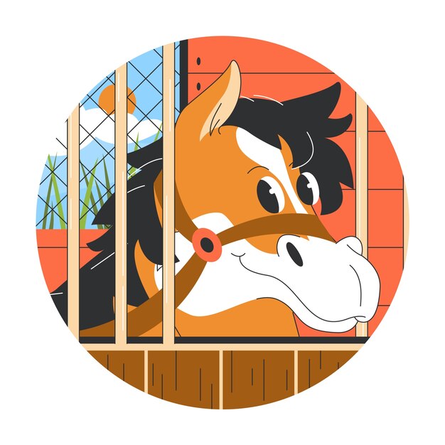 Ilustración de cara de caballo de dibujos animados de diseño plano