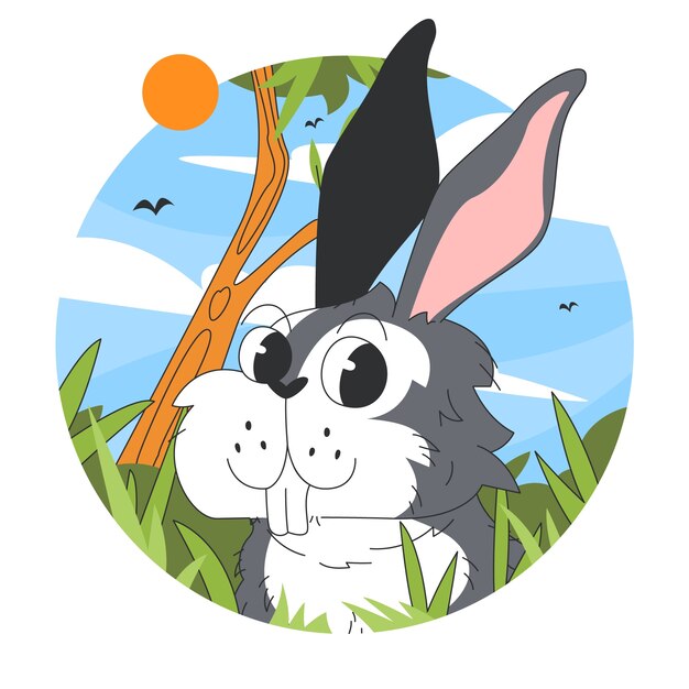 Ilustración de cara de conejito de dibujos animados dibujados a mano