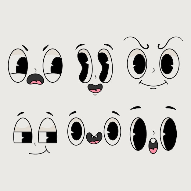 Ilustración de cara de dibujos animados retro dibujada a mano