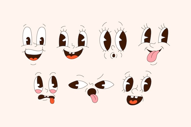 Ilustración de cara de dibujos animados retro dibujada a mano