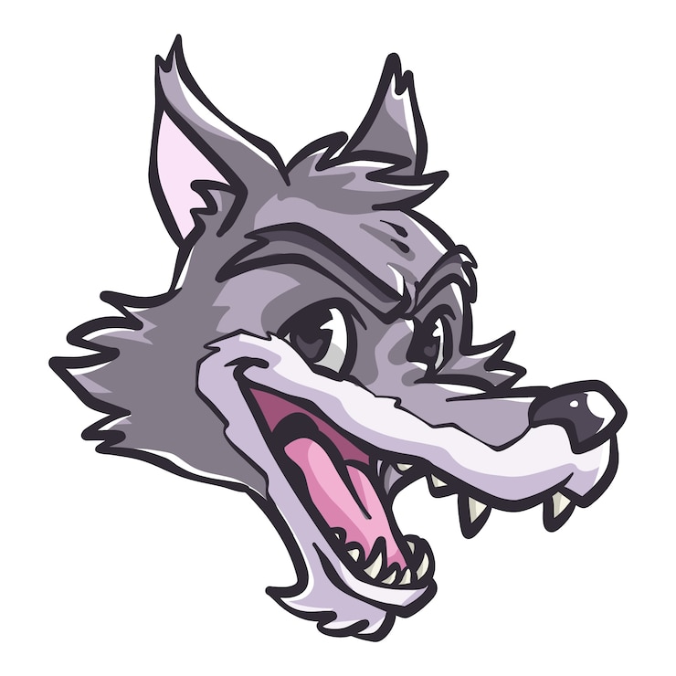 Vector gratuito ilustración de cara de lobo de dibujos animados dibujados a mano