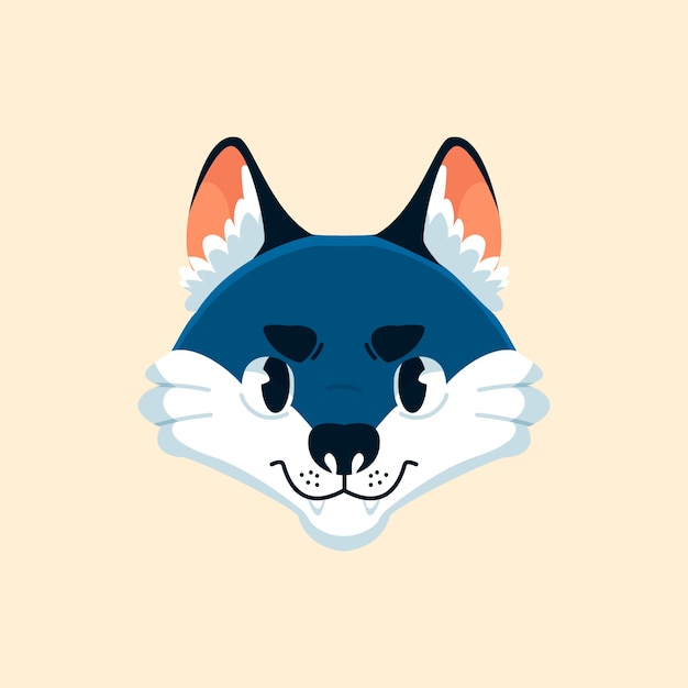 Vector gratuito ilustración de cara de lobo de dibujos animados de diseño plano