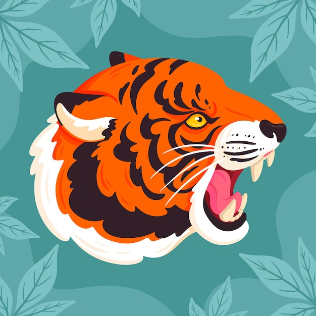 Vector gratuito ilustración de cara de tigre dibujada a mano