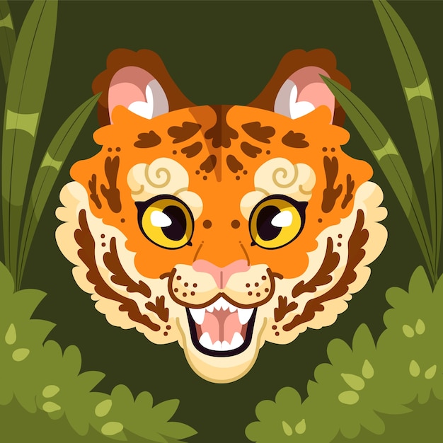 Vector gratuito ilustración de cara de tigre de diseño plano