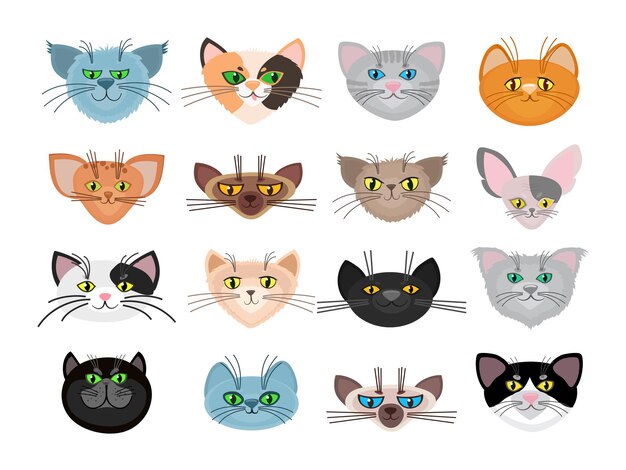 Ilustración de caras de gato lindo