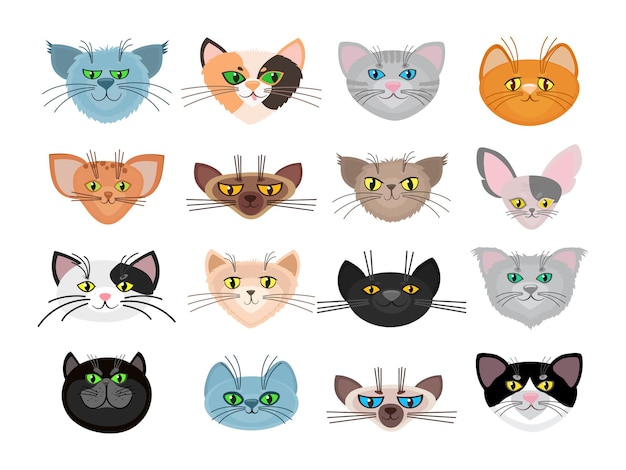 Ilustración de caras de gato lindo
