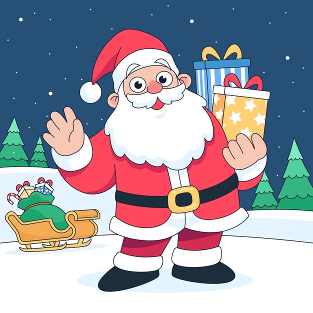 Ilustración de la caricatura de Santa Claus dibujada a mano