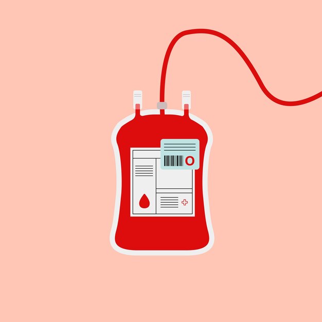 Ilustración de caridad de salud roja de vector de bolsa de sangre de tipo O