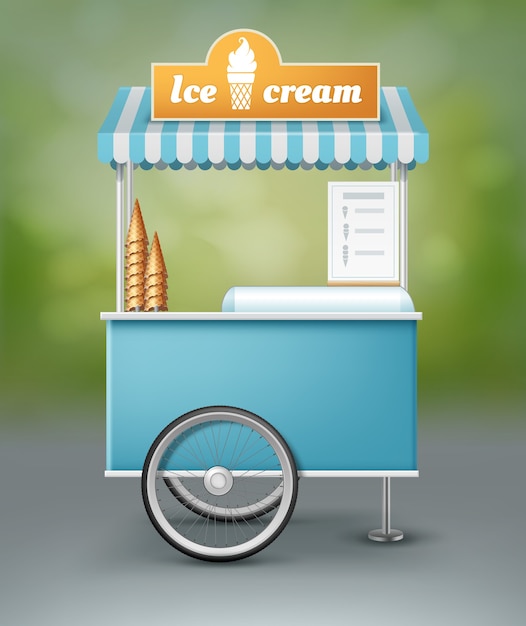 Vector gratuito ilustración de carro azul para helado con letrero