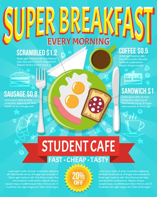 Vector gratuito ilustración del cartel de desayuno