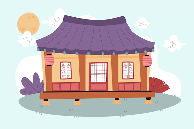 Vector gratuito ilustración de casa coreana dibujada a mano