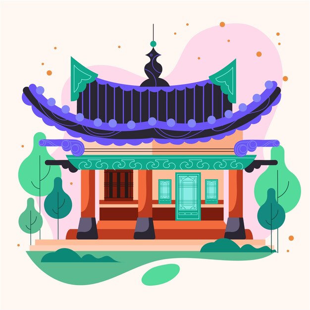 Ilustración de casa coreana dibujada a mano
