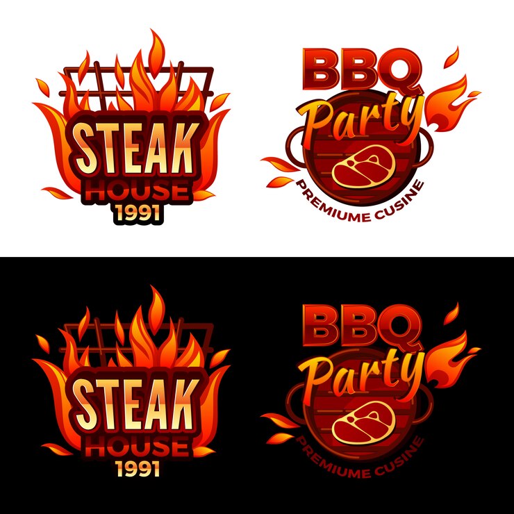 Vector gratuito ilustración de la casa del filete para el logotipo de la fiesta de barbacoa o cocina de carne premium